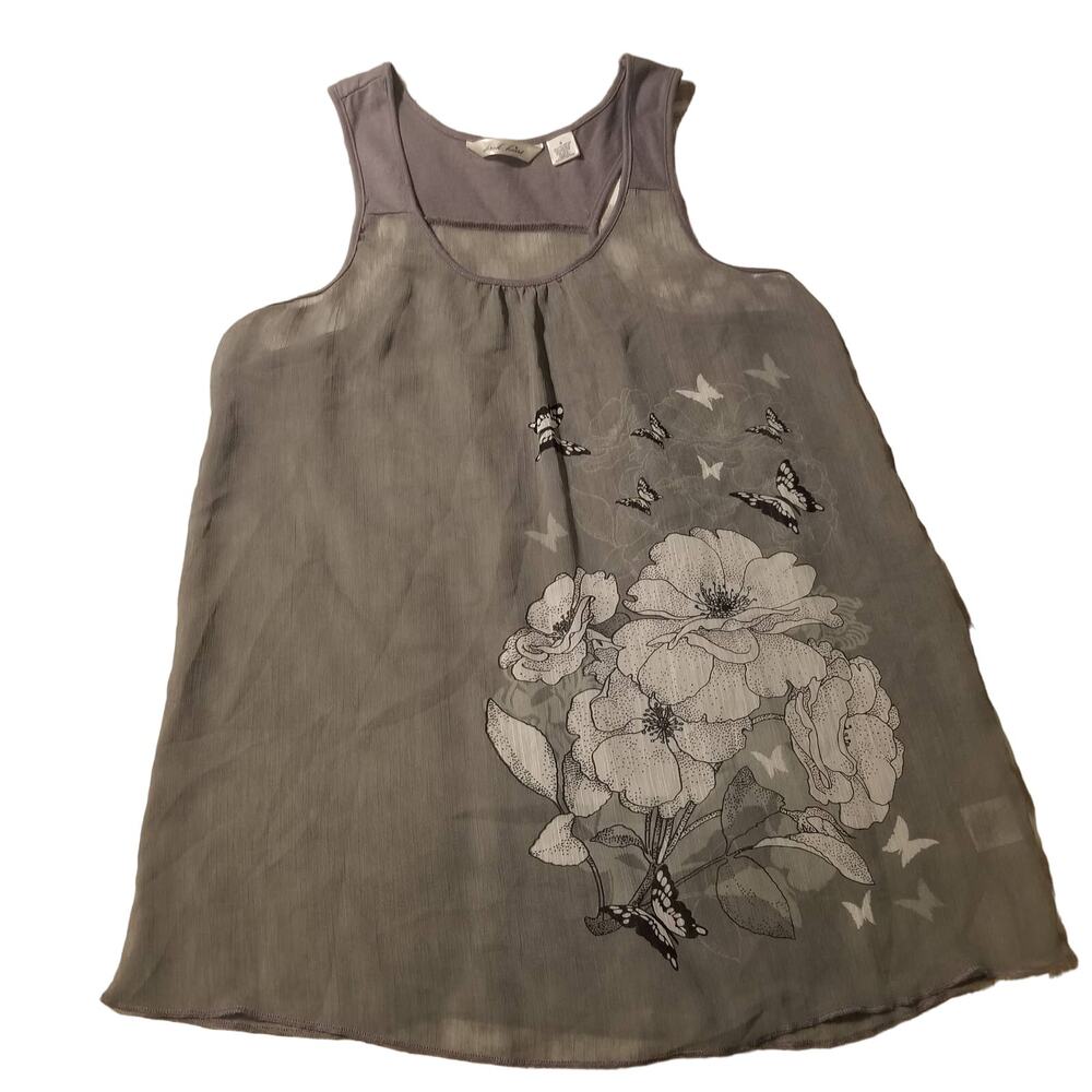 Derek Heart Size Small Gray Floral Sheer Tank Top